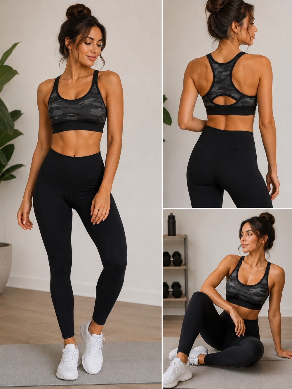 Avia Black & Gray Camo Racerback Sports Bra